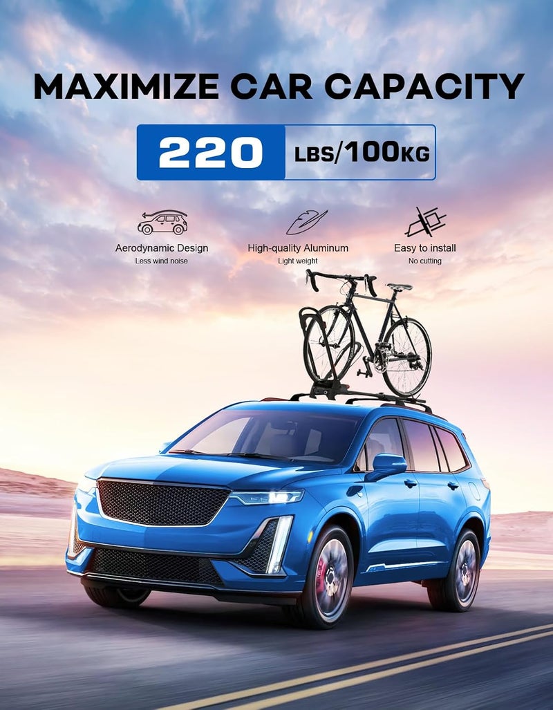 wonderdriver Roof Rack Cross Bars 220lbs Compatible with Cadillac XT6 2020-2025,Heavy Duty All-Metal Aluminum Roof Rails Crossbars Cargo Canoe Black Rooftop Cargo Carrier Luggage. - Image 2